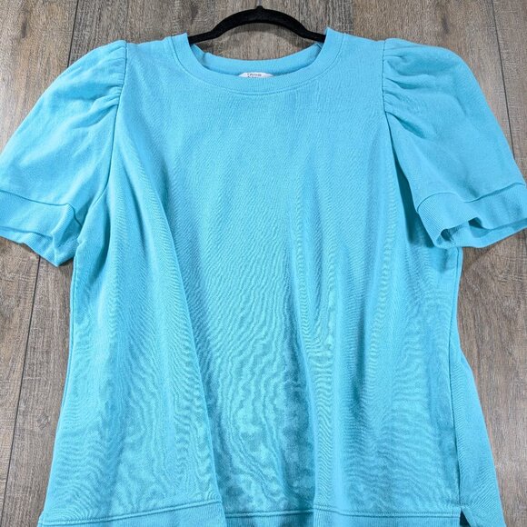 Crown & Ivy Top Womens XL Teal Short Puff Sleeve Knit Pullover Preppy Chic - Picture 1 of 10